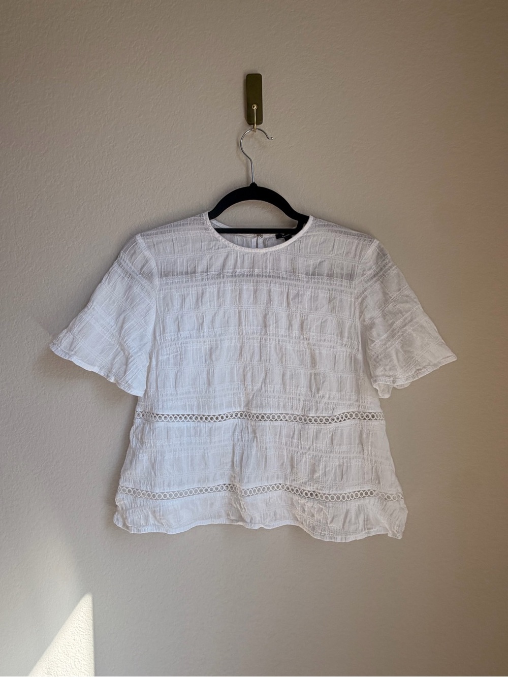 Express White Lace-Trim Short Sleeve Blouse